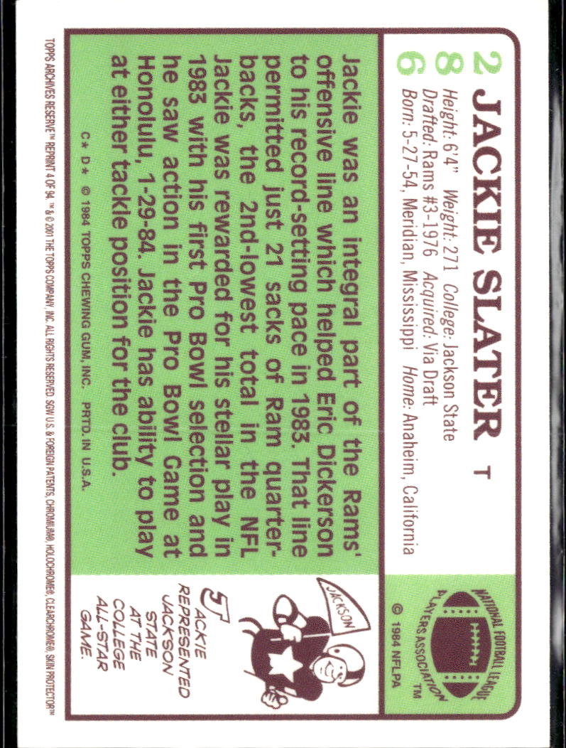 Jackie Slater 1984 Topps Archives Reserve Refractor Los Angeles Rams