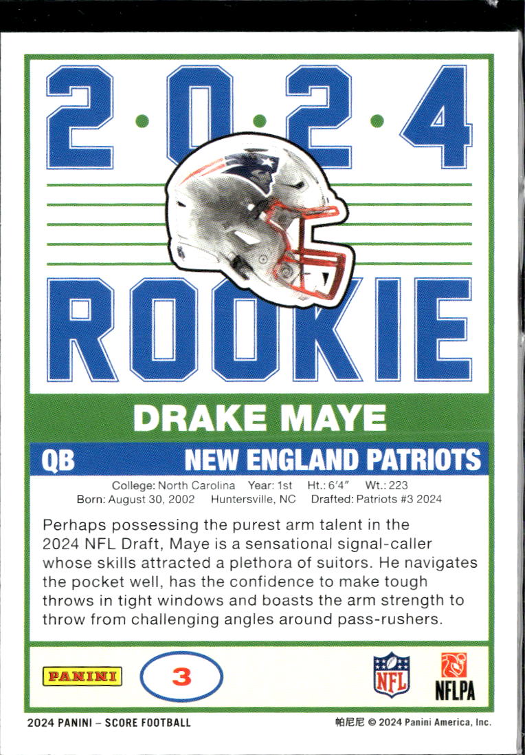 Drake Maye 2024 Score Rookie RC New England Patriots