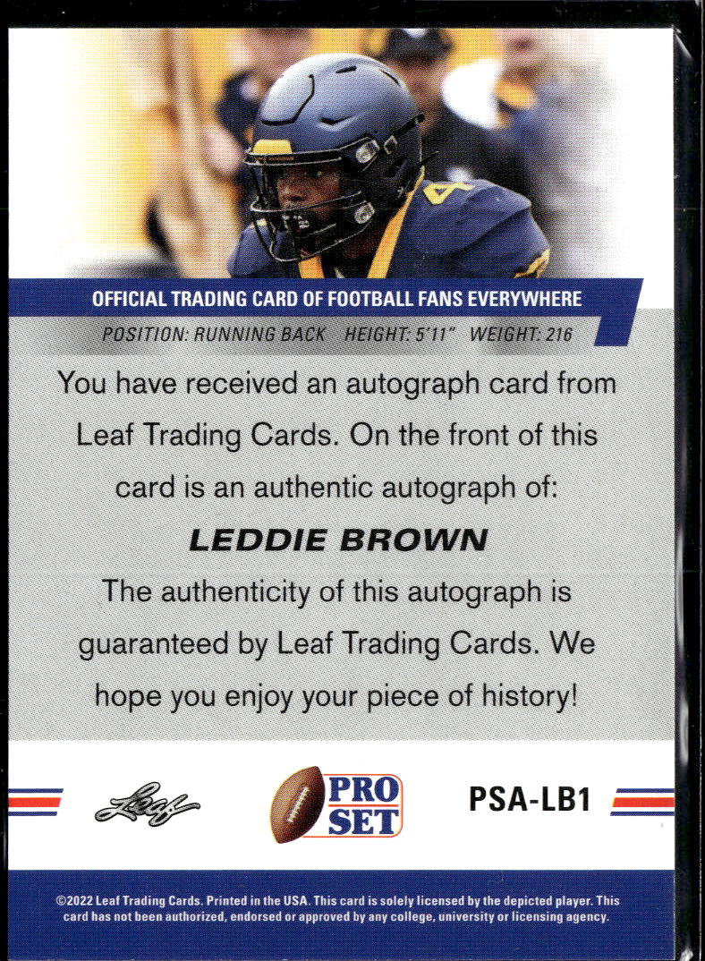 Leddie Brown 2022 Leaf Pro Set RC Auto Autograph RC West Virginia