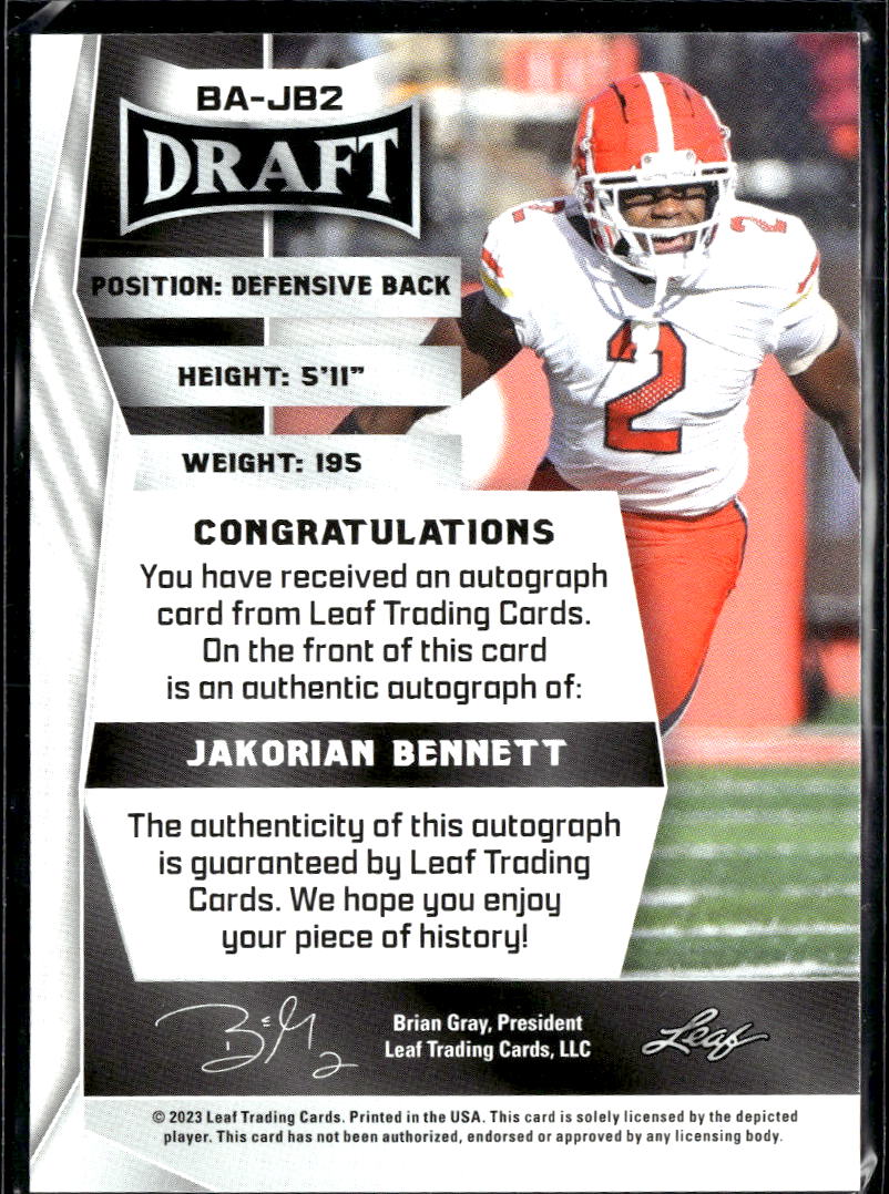 Jakorian Bennett 2023 Leaf Draft Auto Autograph RC Eagles