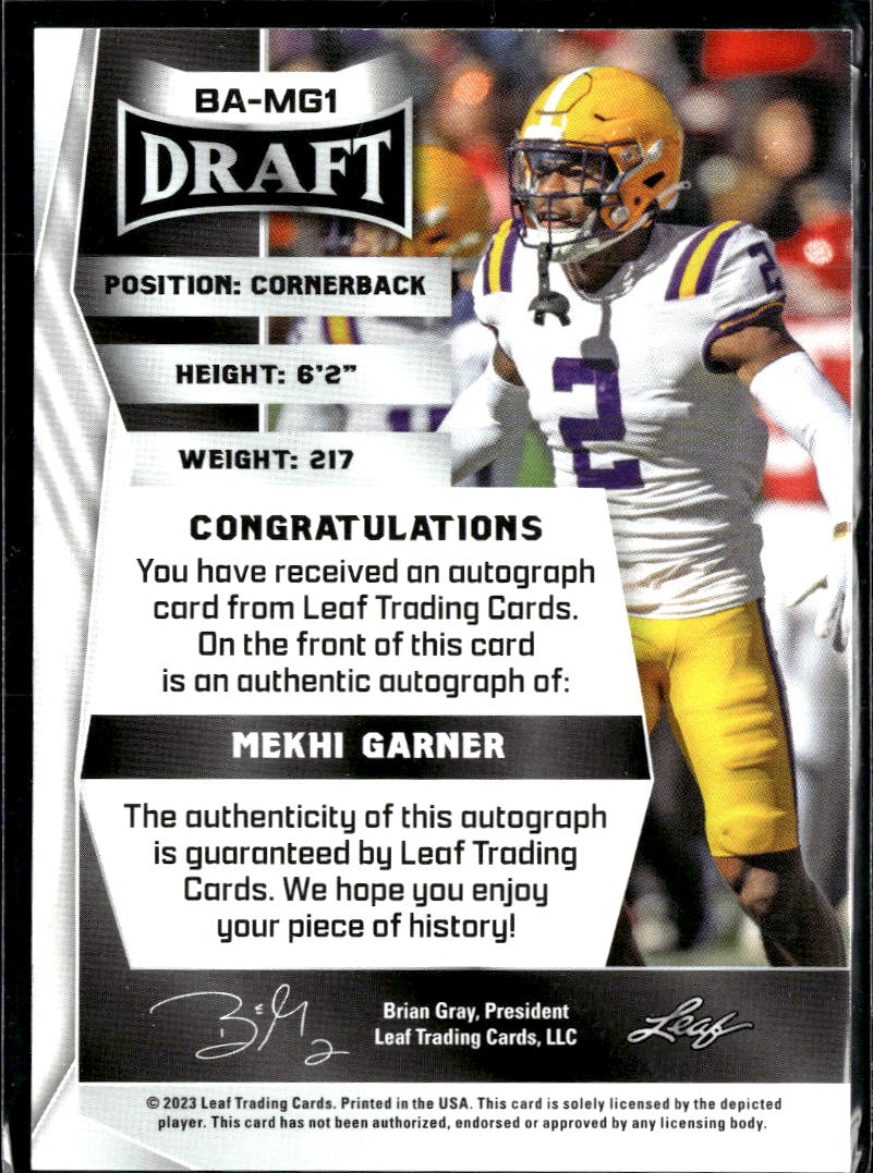 Mekhi Garner 2023 Leaf Draft RC Auto Autograph LSU Tigers