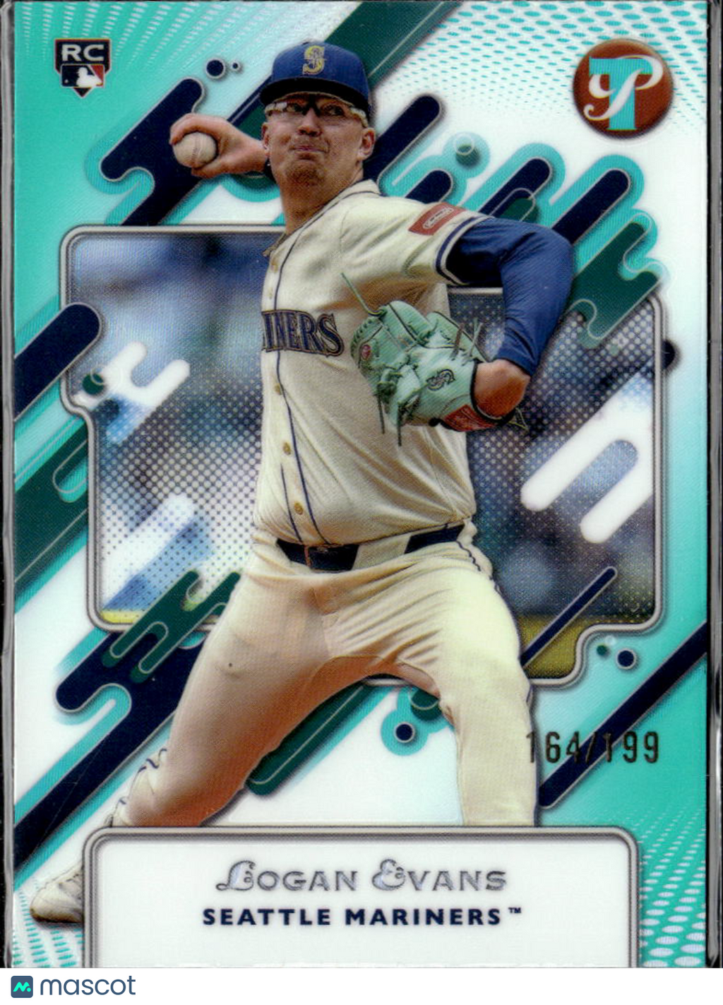 Logan Evans 2025 Topps Pristine Aqua Refractor RC /199 Seattle Mariners