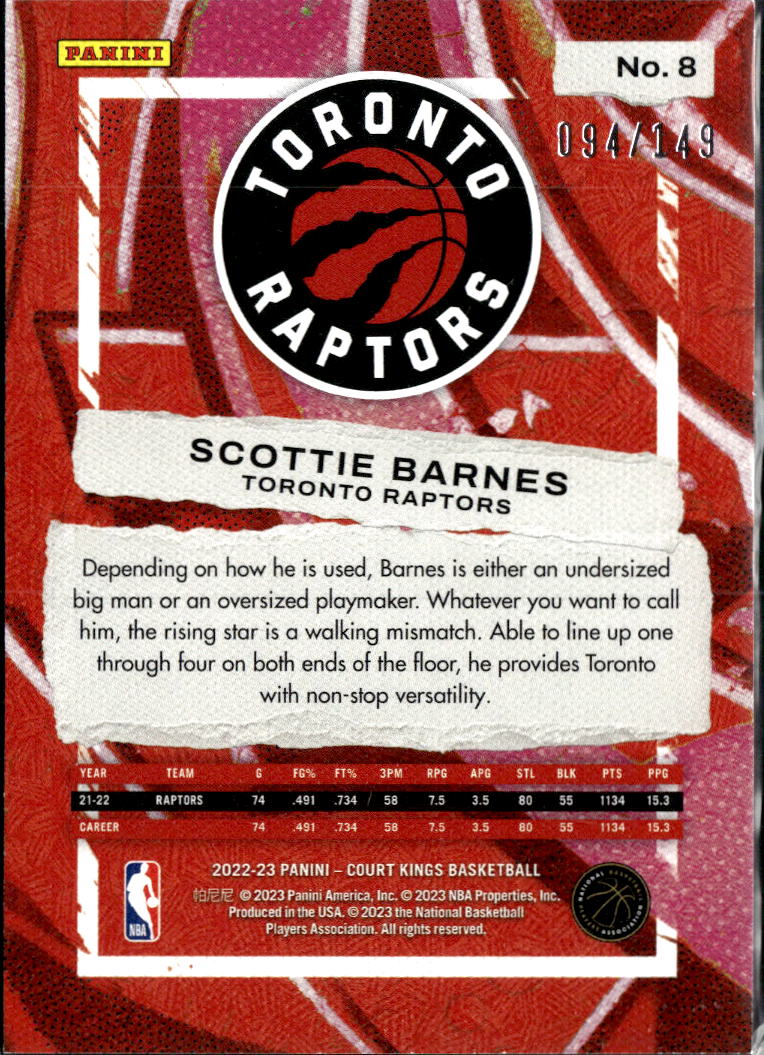 Scottie Barnes 2023 Panini Court Kings 94/149 Toronto Raptors