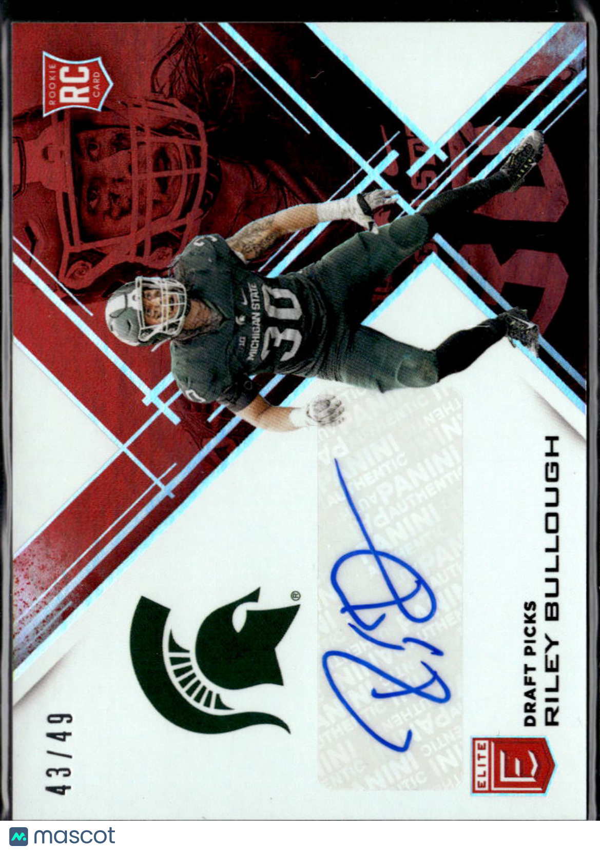 Riley Bullough 2017 Elite Auto Autograph RC /49 Michigan State Spartans