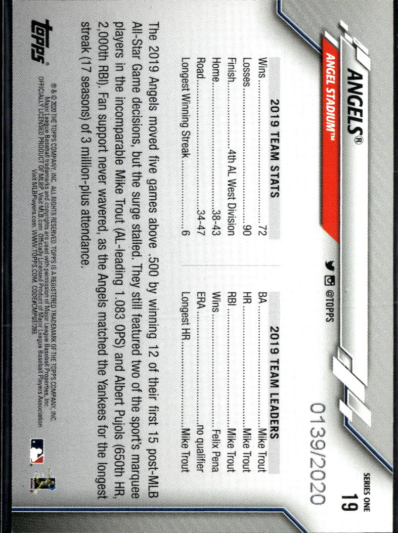 Shohei Ohtani 2020 Topps Team Card GOLD 139/2020 Gold Los Angeles Angels