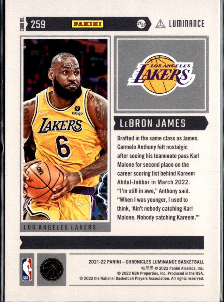 LeBron James 2021-22 Chronicles Luminance Red Stars SSP 1/3 Los Angeles Lakers