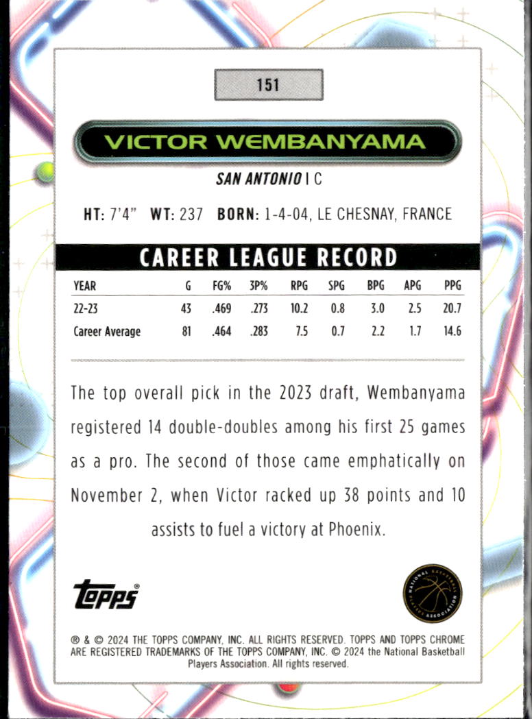 Victor Wembanyama 2023-24 Topps Chrome Cosmic Rookie RC #151 San Antonio Spurs