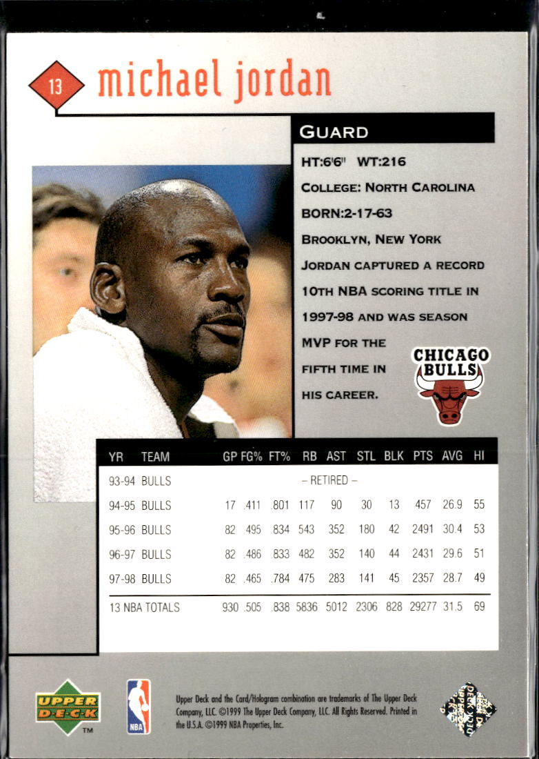 Michael Jordan 1999 Upper Deck Black Diamond #13 Chicago Bulls