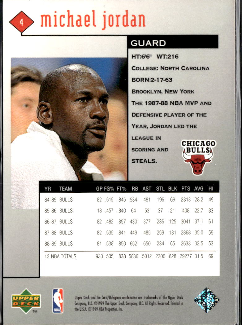 Michael Jordan 1999 Upper Deck Black Diamond #4 Chicago Bulls