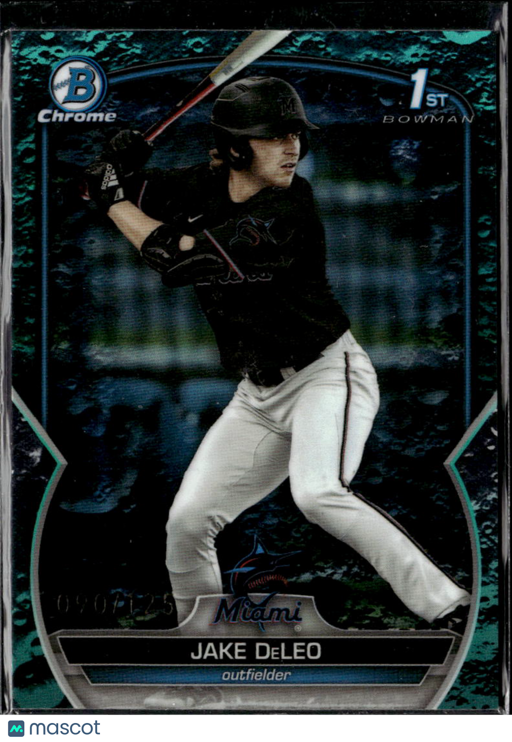Jake DeLeo 2023 Bowman Chrome 1st Aqua Lunar Glow Refractor /125 Miami Marlins