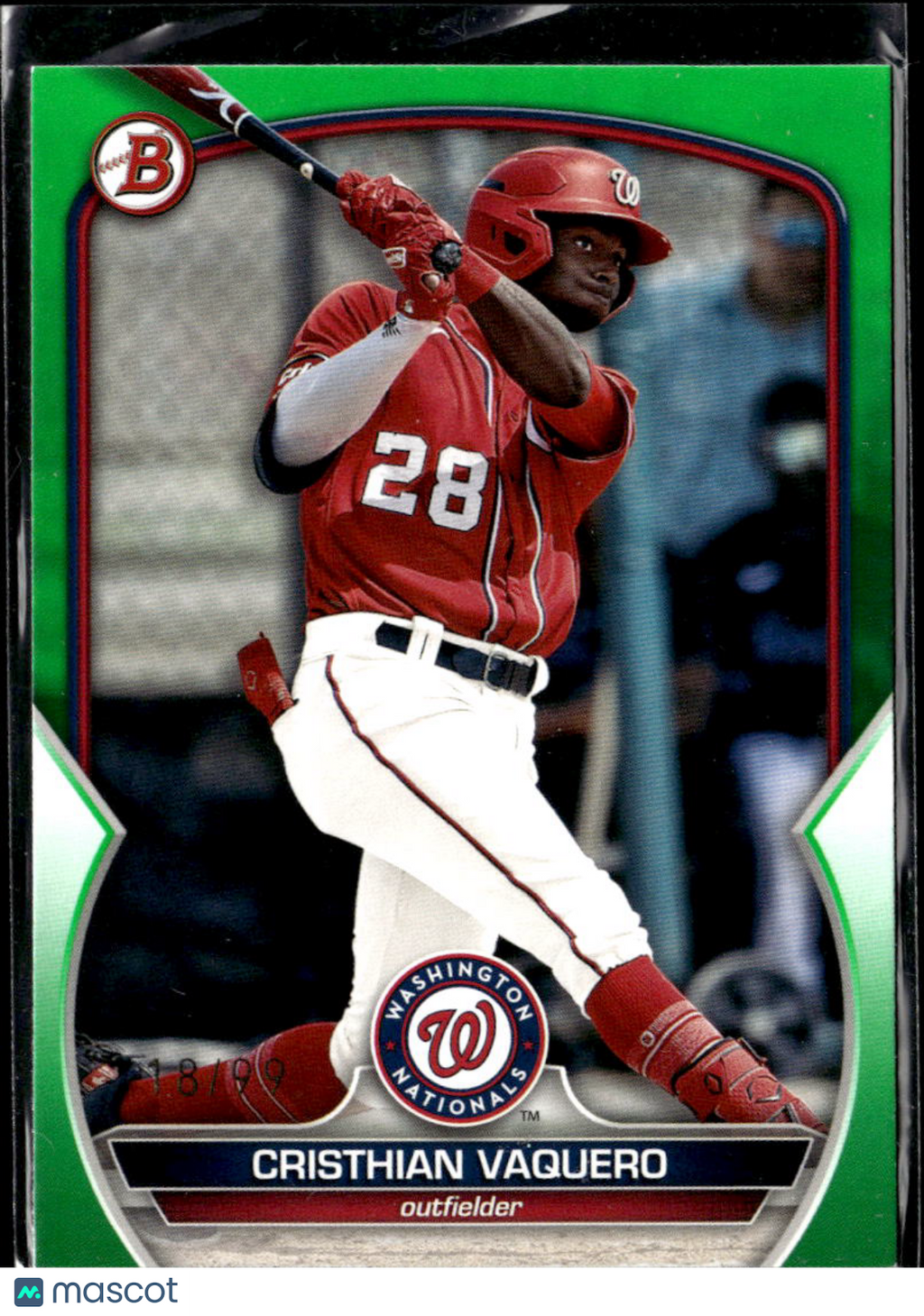 Cristhian Vaquero 2023 Bowman Draft Green /99 Washington Nationals
