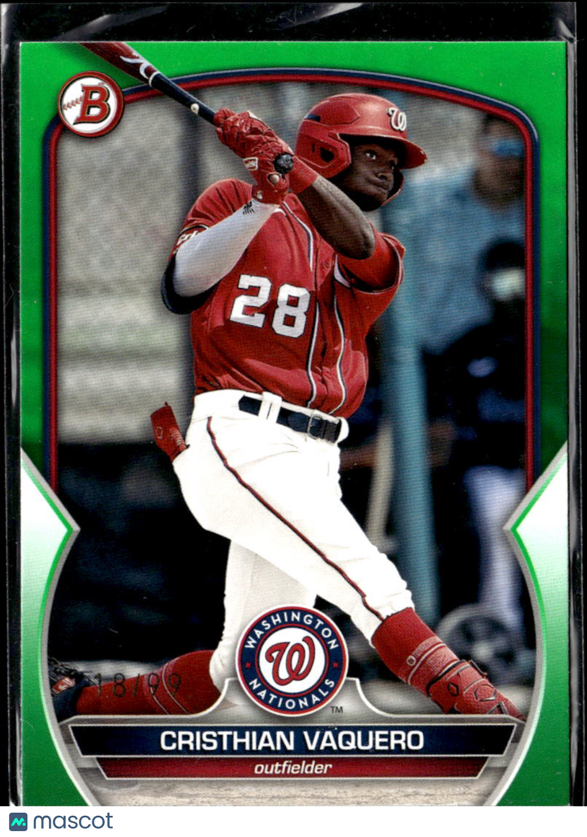 Cristhian Vaquero 2023 Bowman Draft Green /99 Washington Nationals