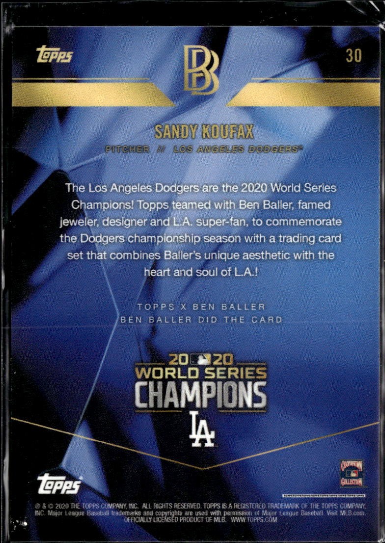 Sandy Koufax 2020 Topps Ben Baller World Series Champions Los Angeles Dodgers