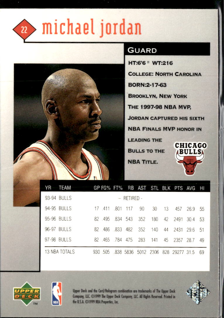 Michael Jordan 1999 Upper Deck Black Diamond #22 Chicago Bulls
