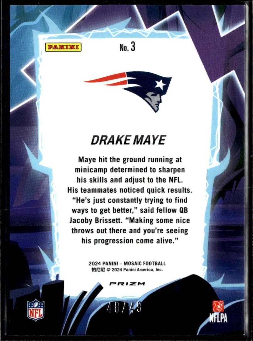Drake Maye 2024 Mosaic RC Purple Prizm Rookie Storm 48/49 New England Patriots