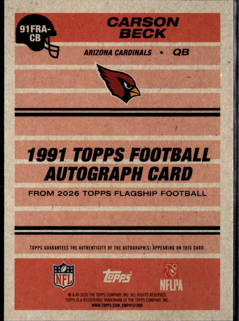 Carson Beck 2026 Topps Flagship '91 Auto Autograph RC Arizona Cardinals