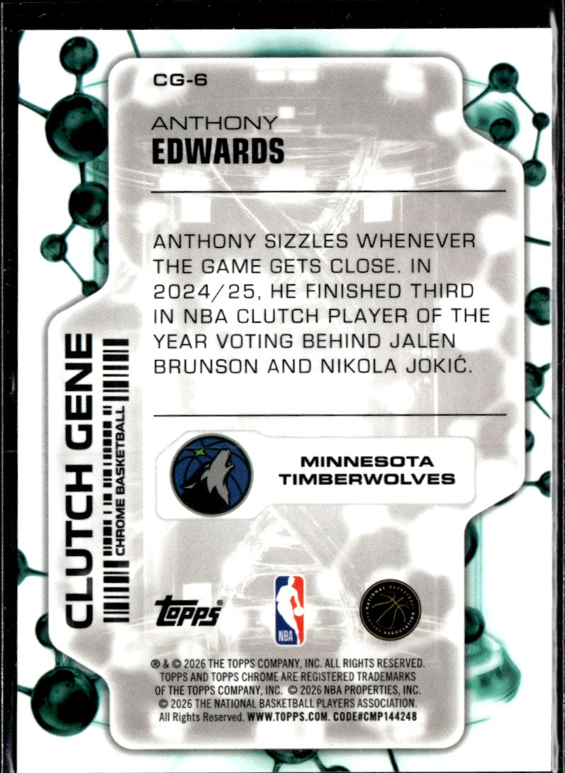 Anthony Edwards 2026 Topps Chrome Clutch Gene Blue 130/150 Timberwolves