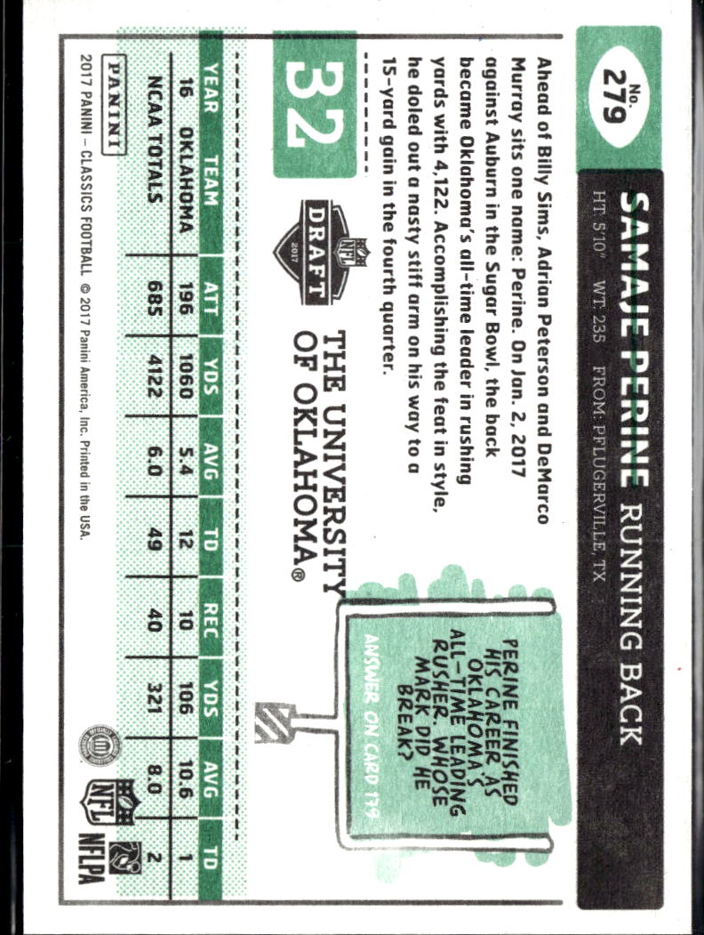 Samaje Perine 2017 Classics Red Timeless Tributes RC 10/25 Oklahoma Sooners