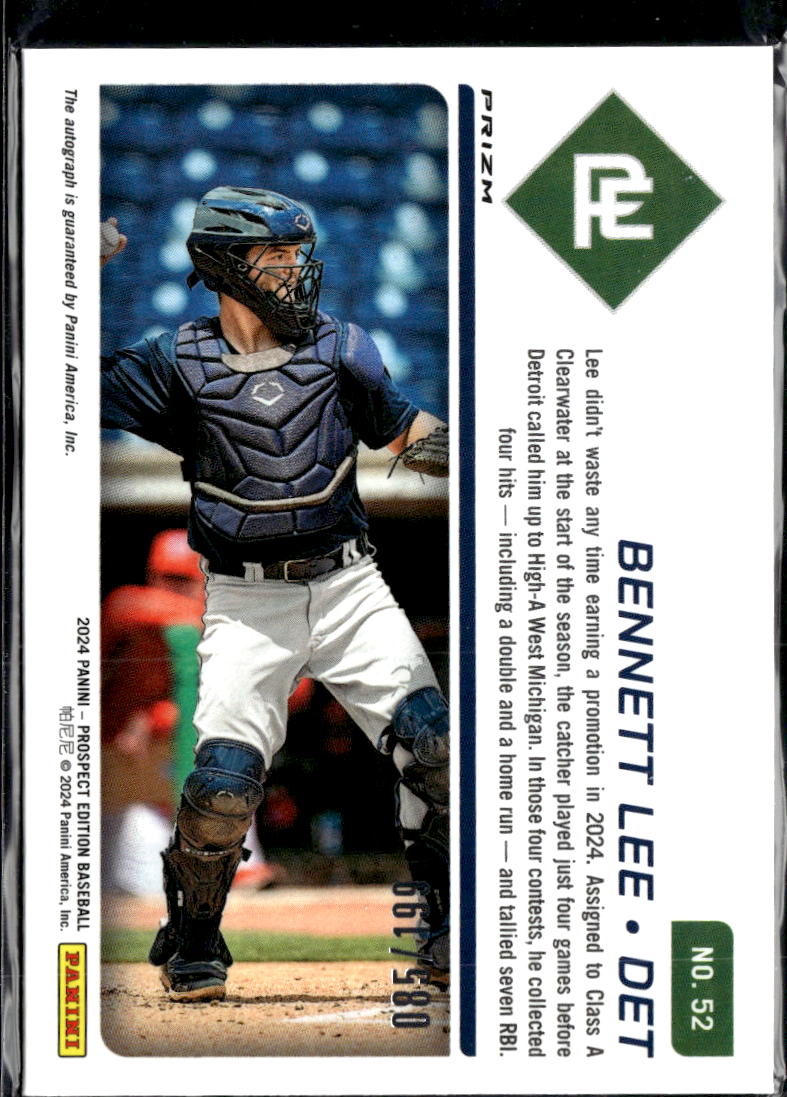 Bennett Lee 2024 Panini Prospect Auto Autograph RC 85/199 Detroit Tigers
