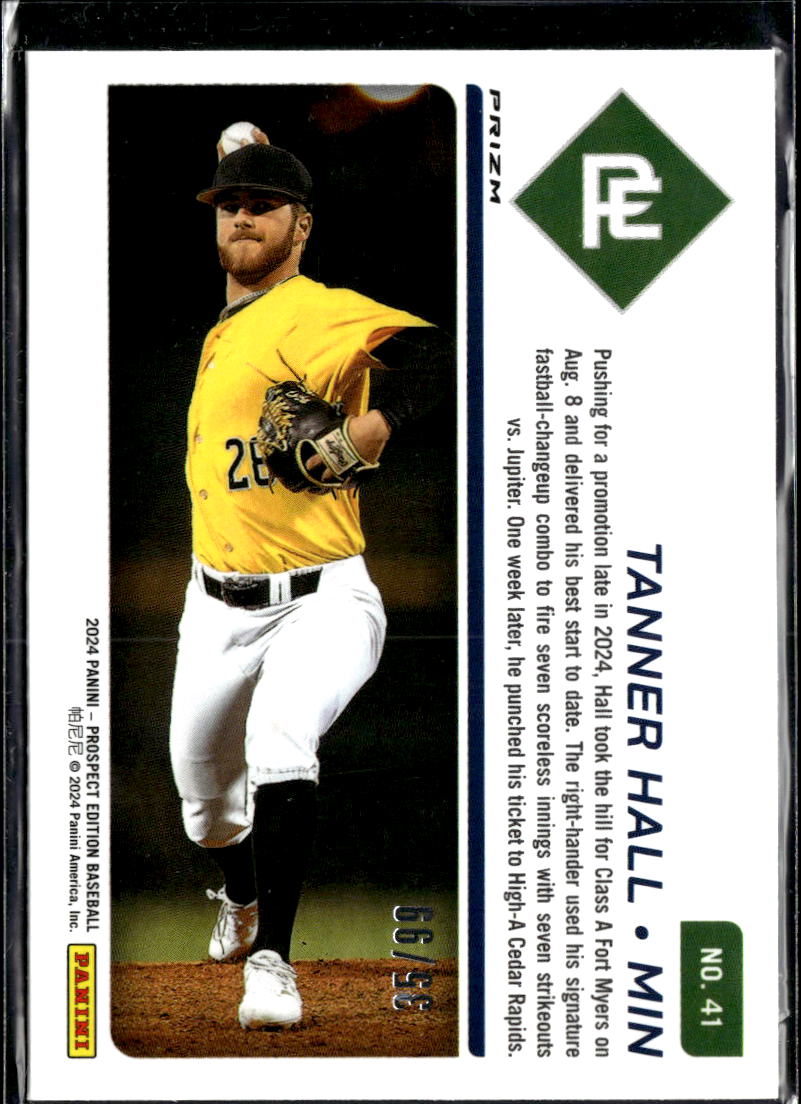 Tanner Hall 2024 Panini Prospect Edition Prizm Purple /99 Minnesota Twins