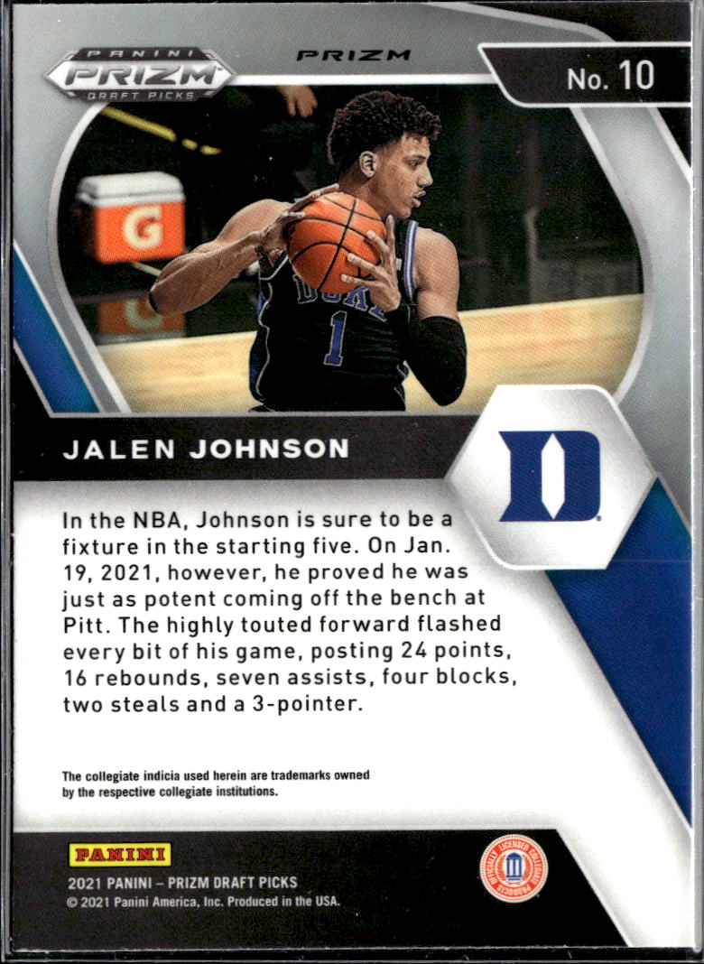 Jalen Johnson 2021 Panini Prizm Draft Picks RC Green Duke Blue Devils
