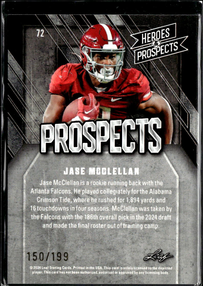 Jase McClellan 2024 Leaf Heroes & Prospects /199 Alabama Crimson Tide Falcons