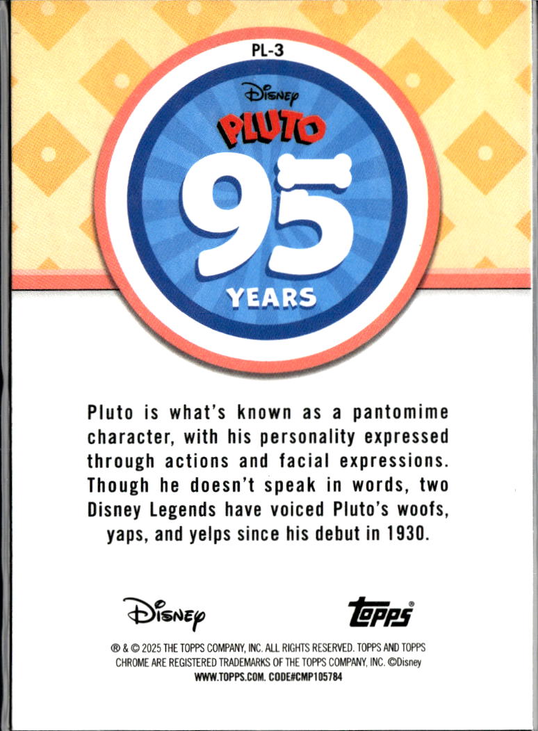 Pluto 2025 Topps Chrome Disney 95 Years #PL-3
