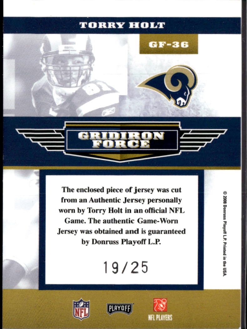 Torry Holt 2008 Absolute Game Worn LOGO Patch 19/25 St. Louis Rams