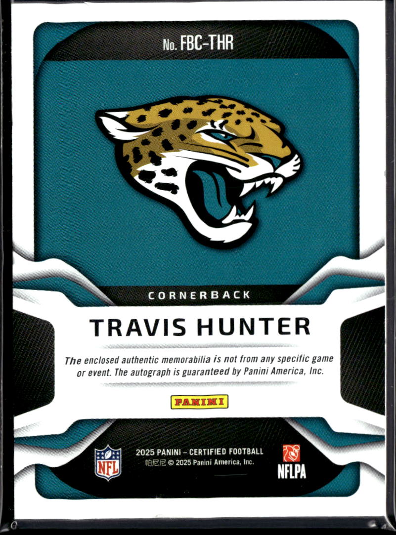 Travis Hunter 2025 Certified Auto Autograph Patch RC 1/50 Jacksonville Jaguars