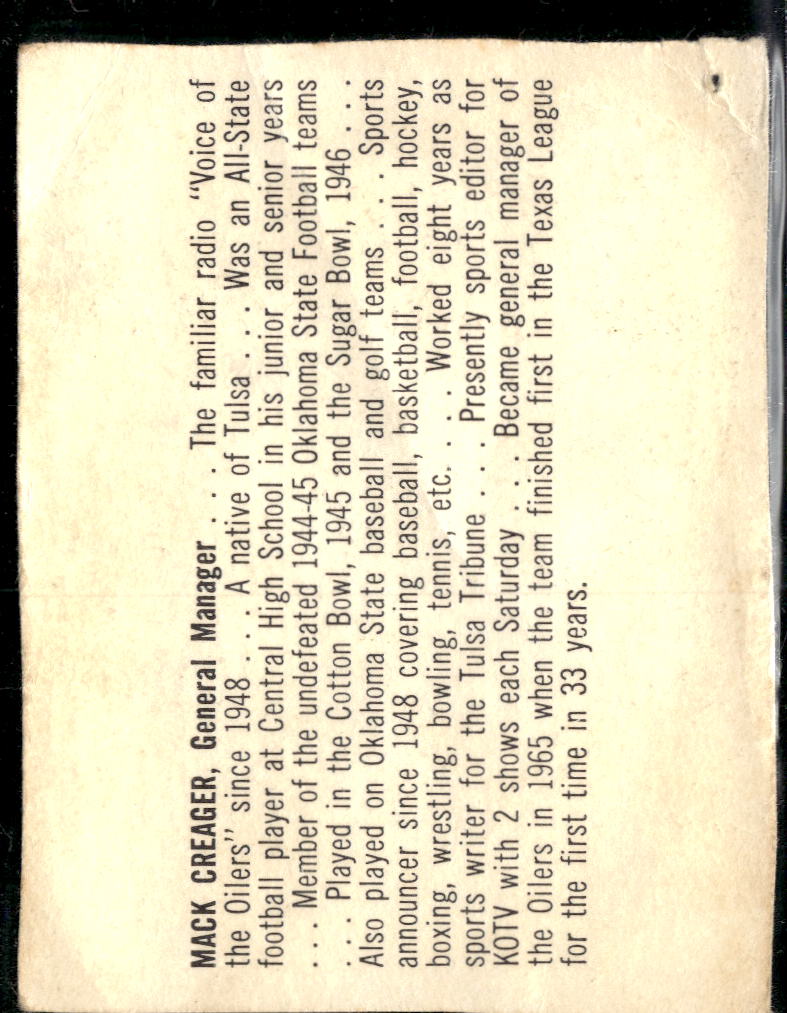 Mack Creager 1966 Pepsi-Cola Tulsa Oilers
