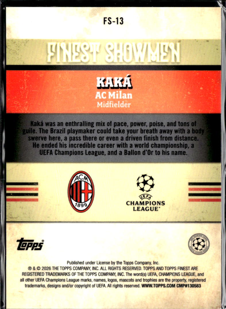 Kaka 2026 Topps Finest Showmen Blue Refractor /150 AC Milan