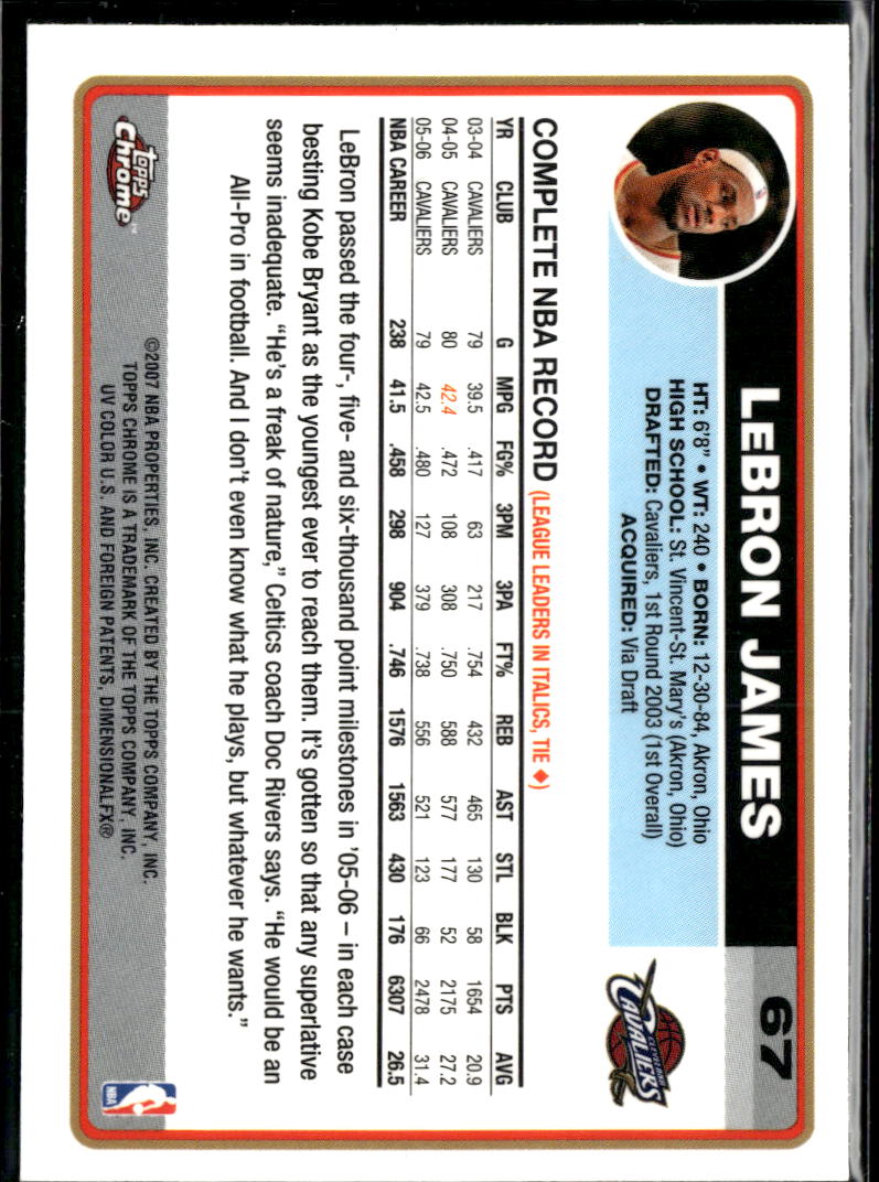 LeBron James 2006-07 Topps Chrome Card #67 Cleveland Cavaliers