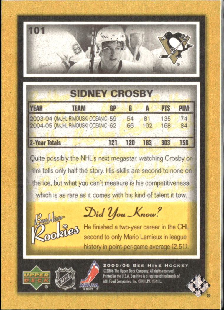 Sidney Crosby 2005-06 Upper Deck Bee Hive Rookie RC #101 Pittsburgh Penguins