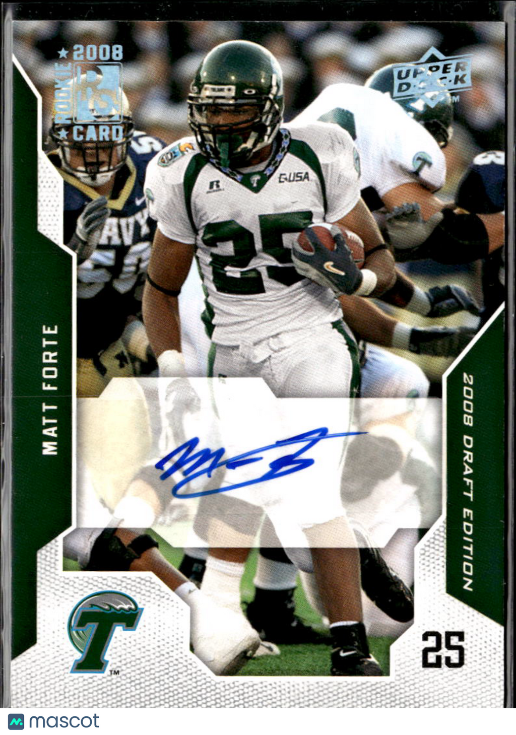 Matt Forte 2008 Upper Deck Auto Autograph RC Tulane Chicago Bears