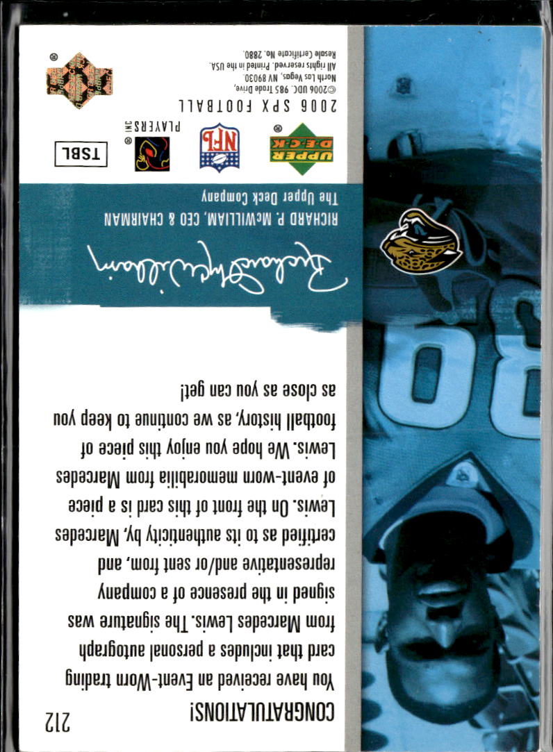 Marcedes Lewis 2006 SPx Auto Autograph Jersey RC 1078/1650 Jacksonville Jaguars