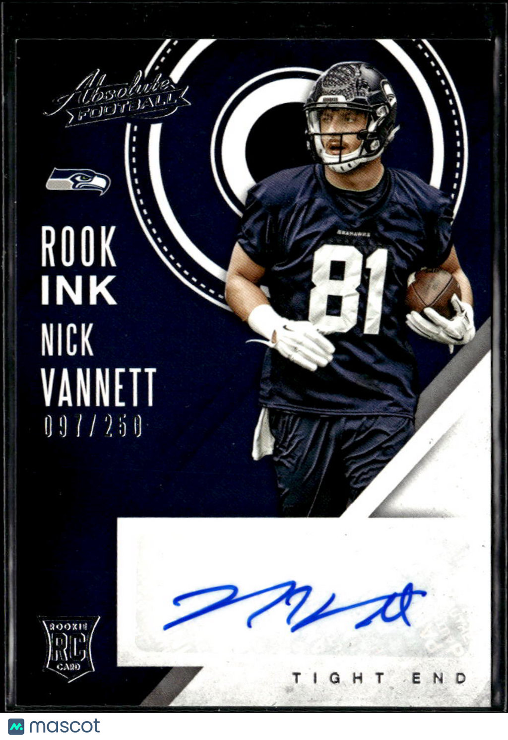 Nick Vannett 2016 Absolute Rook Ink RC Auto Autograph Seattle Seahawks