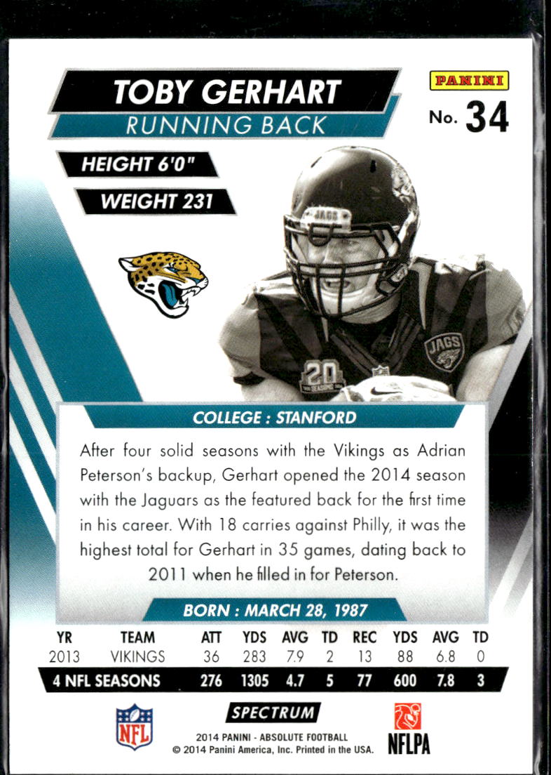 Toby Gerhart 2014 Absolute Spectrum 27/99 Jacksonville Jaguars