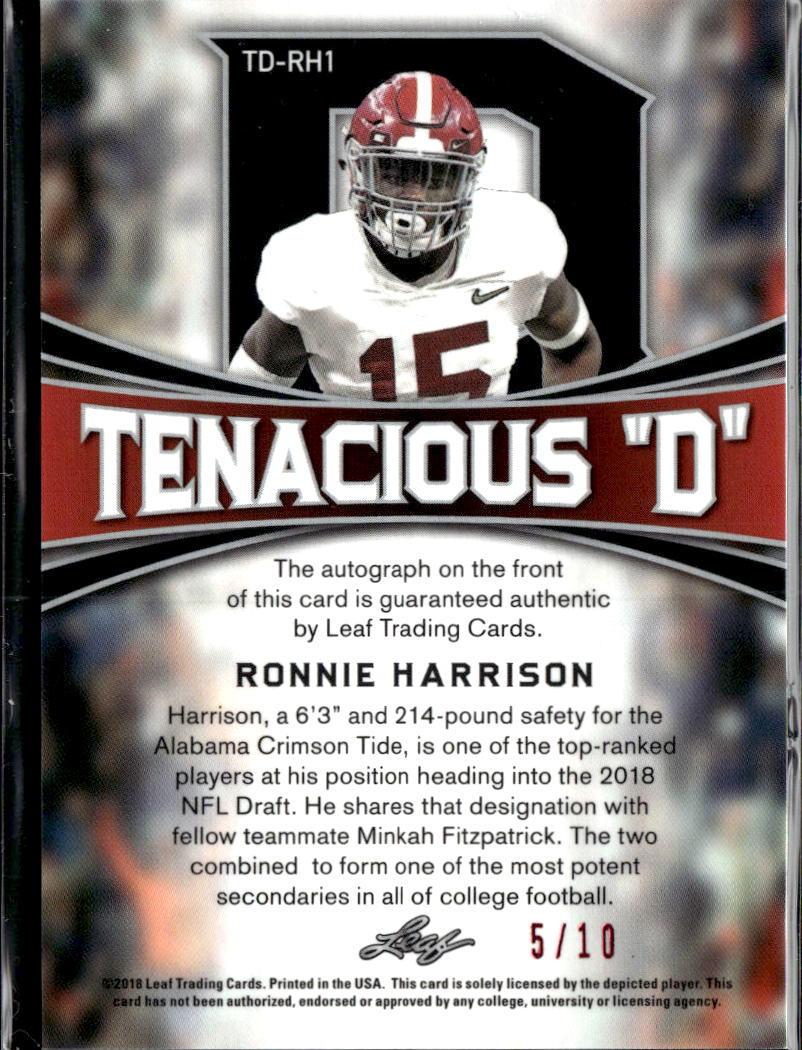 Ronnie Harrison 2018 Leaf Metal Auto Autograph RC /10 Alabama Crimson Tide