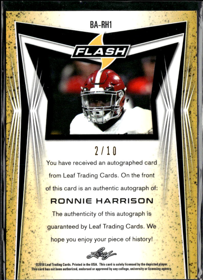 Ronnie Harrison 2018 Leaf Flash Auto Autograph RC 2/10 Alabama Crimson Tide