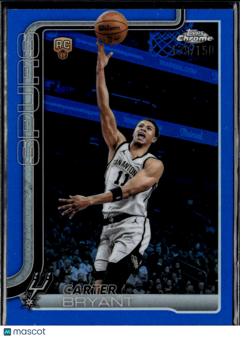 Carter Bryant 2026 Topps Chrome Update Blue Refractor RC /150 San Antonio Spurs