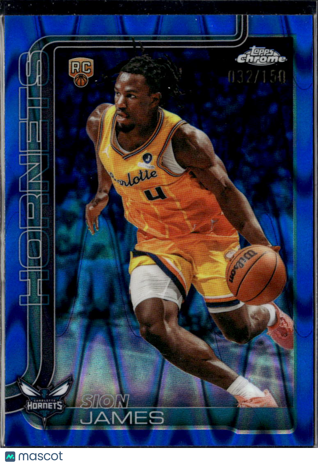 Sion James 2026 Topps Chrome Update Blue RC 32/150 Charlotte Hornets
