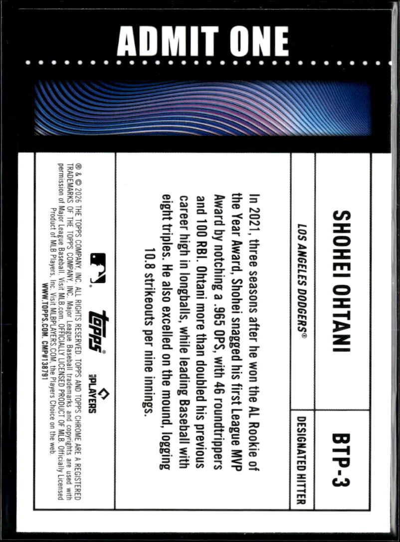 Shohei Ohtani 2026 Topps Chrome Big Ticket Player Refractor Los Angeles Dodgers