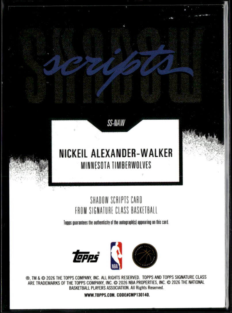 Nickeil Alexander-Walker 2026 Topps Signature Class Auto Autograph 27/50 Twolves