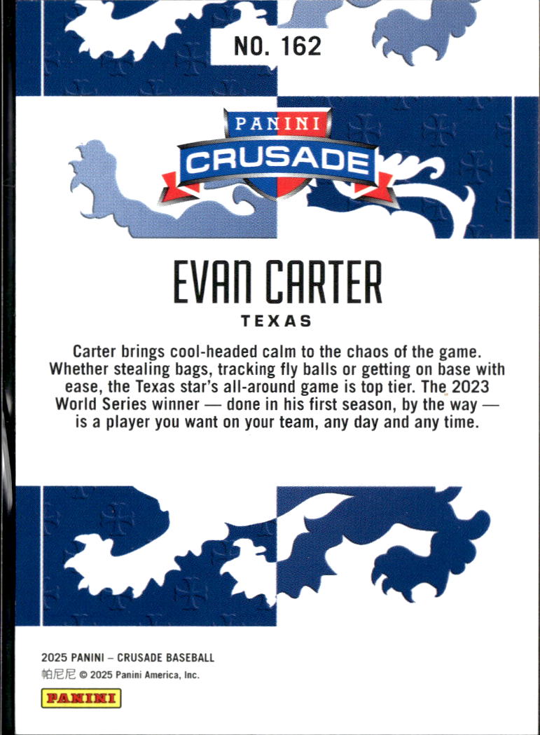 Evan Carter 2025 Panini Crusade Baseball Blue Texas Rangers