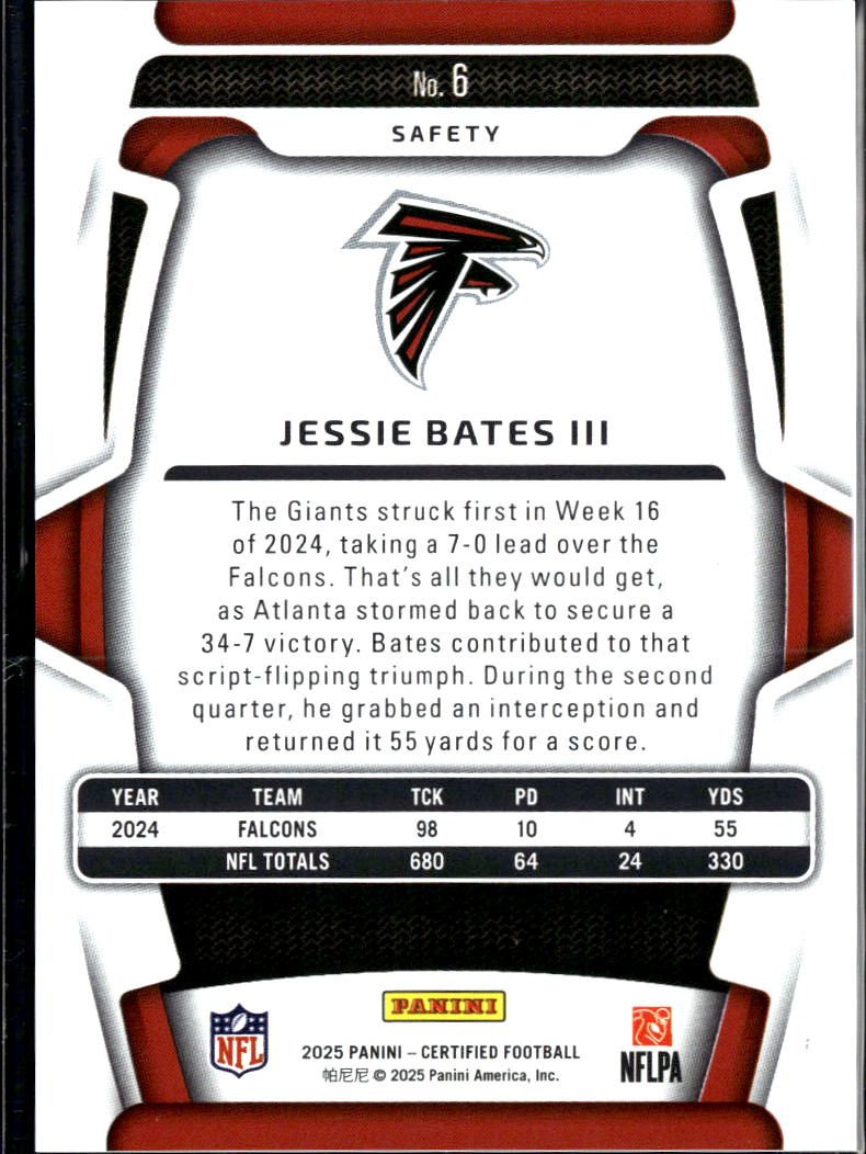 Jessie Bates III 2025 Certified Mirror Silver /399 Atlanta Falcons