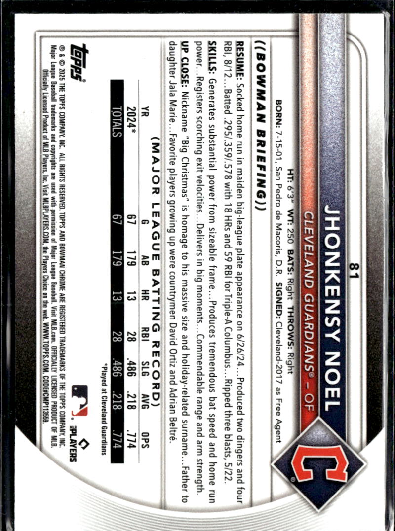 Jhonkensy Noel 2025 Bowman Chrome RED Rookie Refractor RC Cleveland Guardians