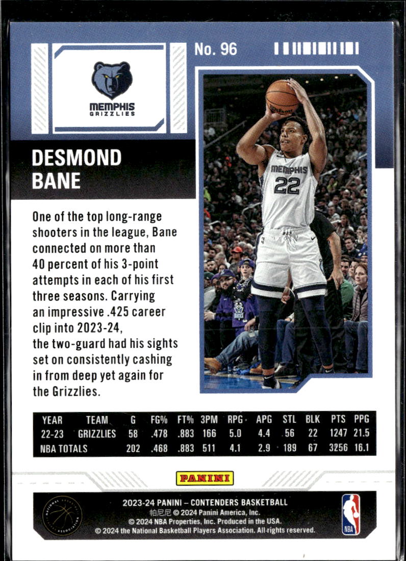 Desmond Bane 2024 Contenders Playoff Ticket /249 Memphis Grizzlies