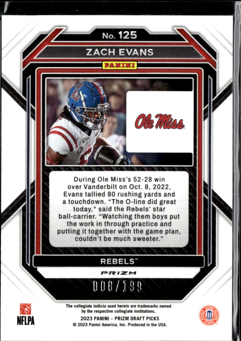 Zach Evans 2023 Prizm Draft Picks RC Blue 8/199 Ole Miss Rebels