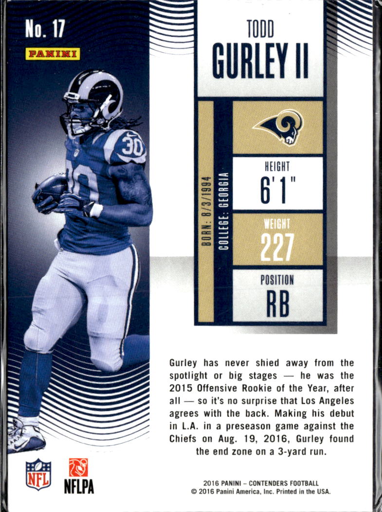 Todd Gurley II 2016 Contenders Playoff Ticket /249 Los Angeles Rams
