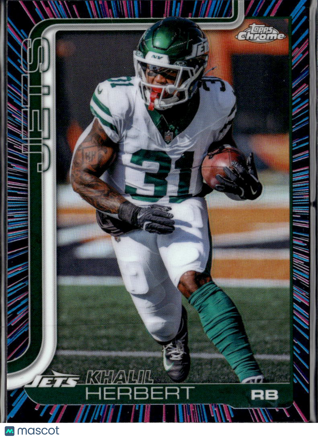 Khalil Herbert 2025 Topps Chrome Neon Pulse Refractor New York Jets